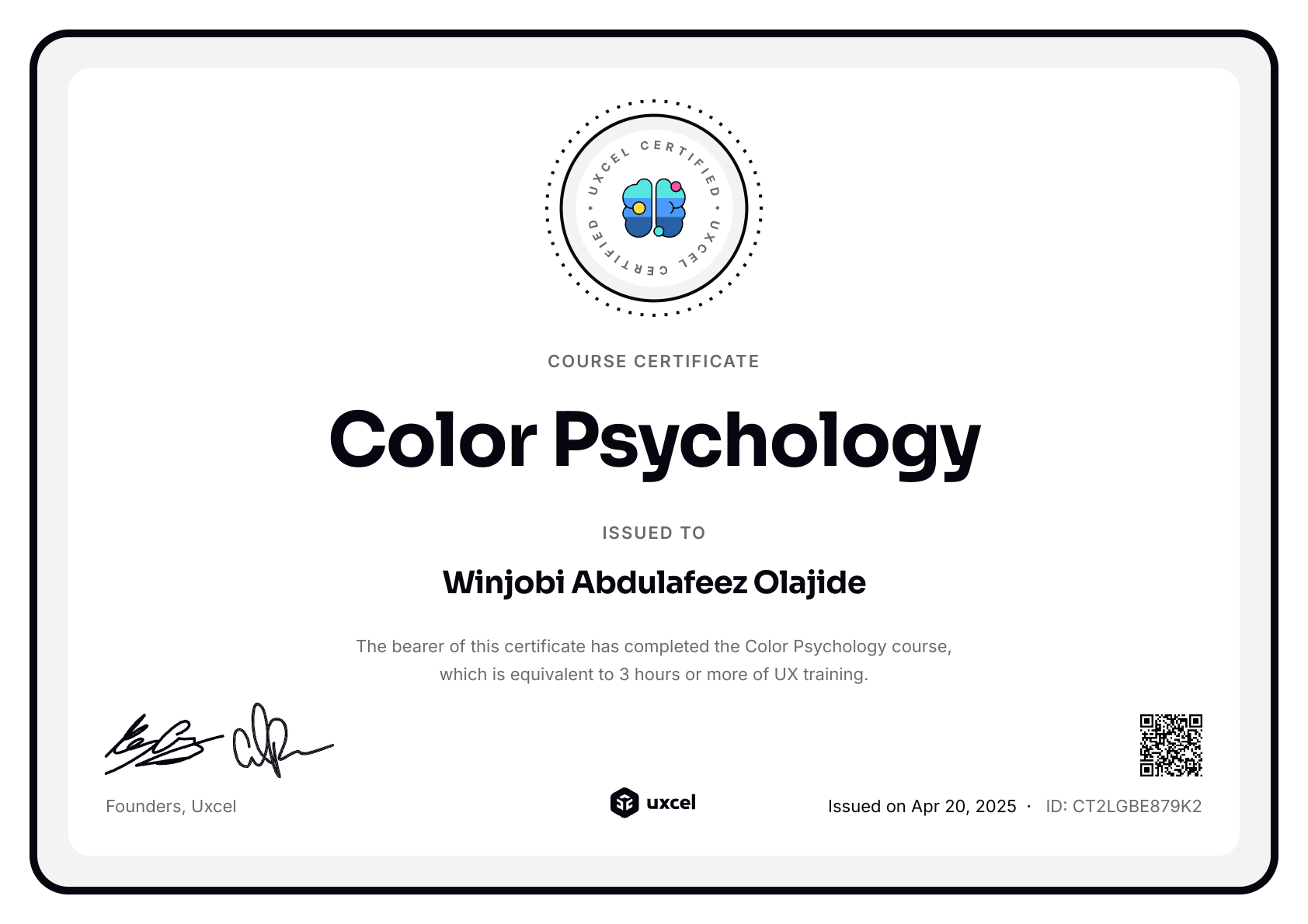 Winjobi Abdulafeez Olajide's certificate